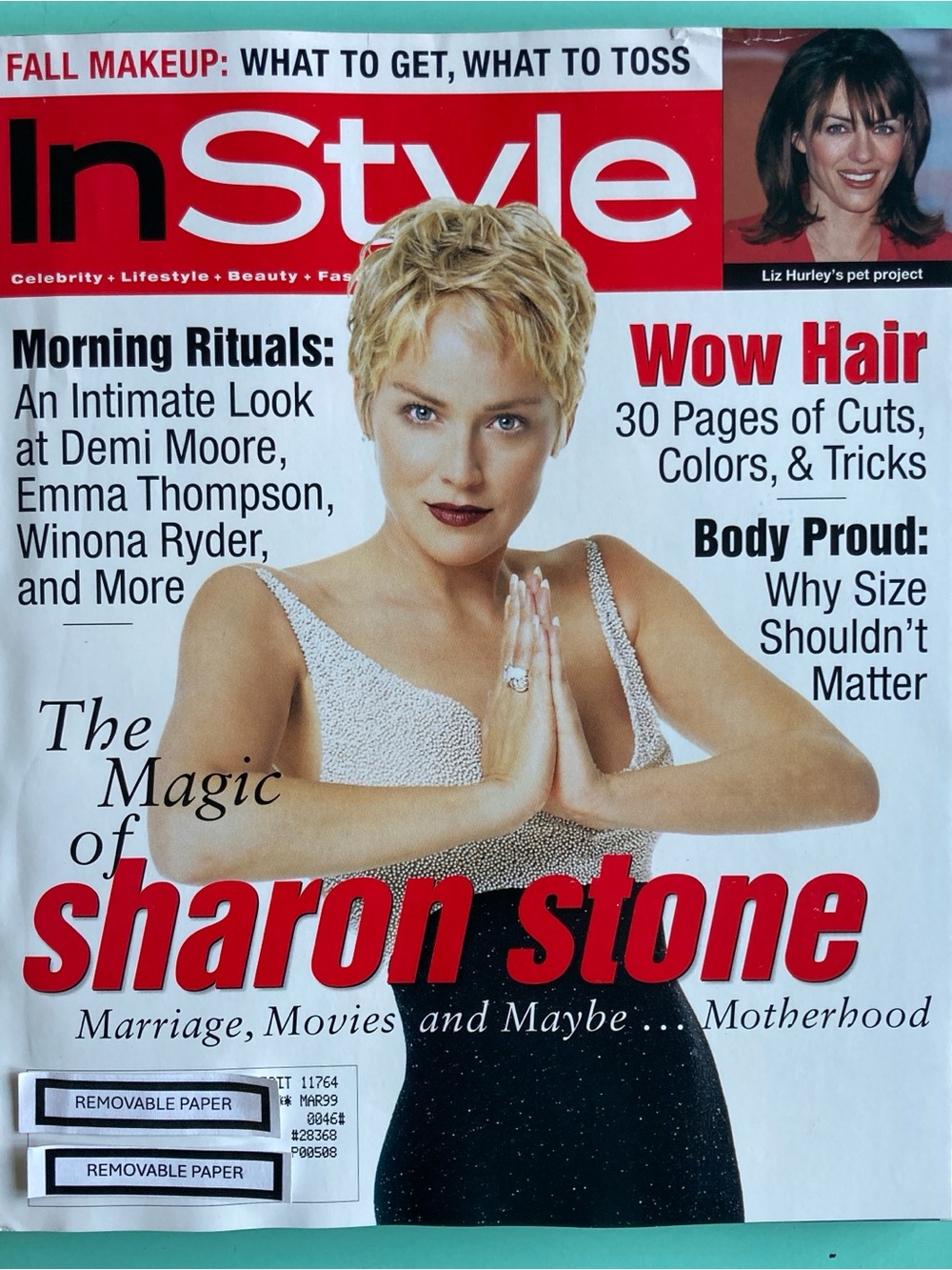 InStyle Magazine October 1998 Sharon Stone Elizabeth Hurley Address Label Attach
